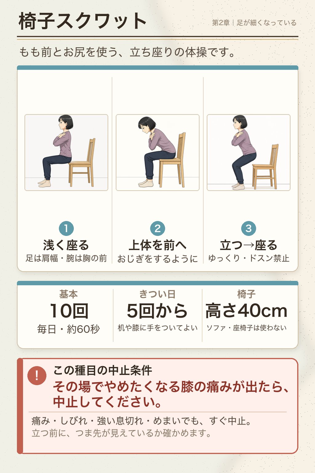 解説図解：椅子スクワット